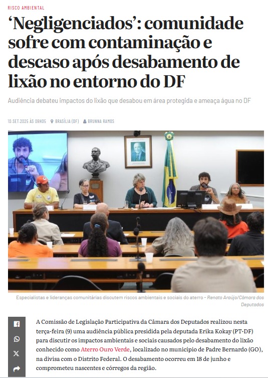 Brasil de Fato: ‘Negligenciados’: comunidade sofre com contaminação e descaso após desabamento de lixão no entorno do DF